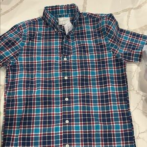 American Eagle Classic Plaid Button-Down Shirt in Navy, Teal & Red